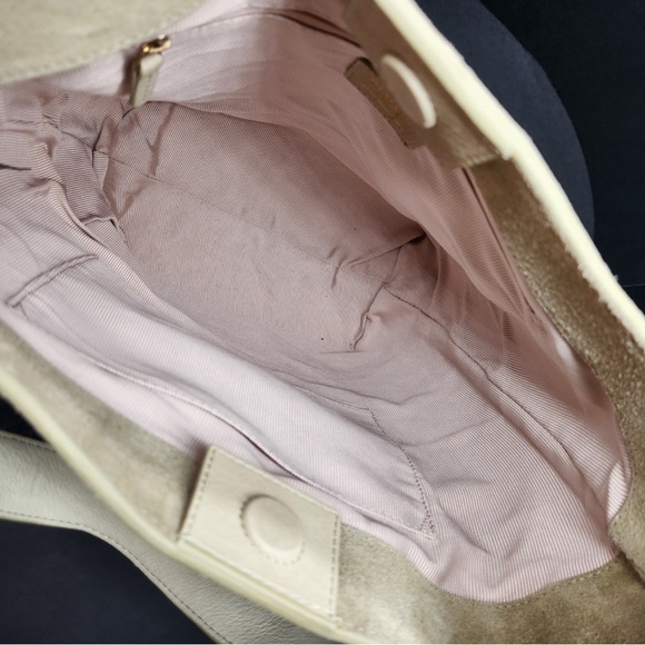 Margot New York Neutral Suede Genuine Leather Kaye Bucket Large Tote Lined - Picture 9 of 16